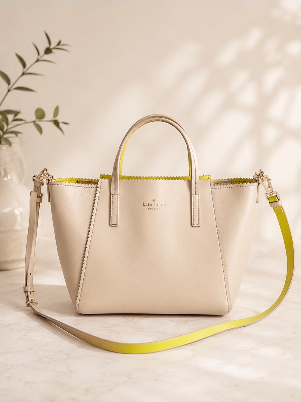 Kate Spade Ivory Leather Satchel Tote Crossbody Bag shoulder bag